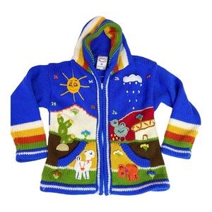 Gaupo Peruvian blue full zip hooded sweater with animal scene Kids 6